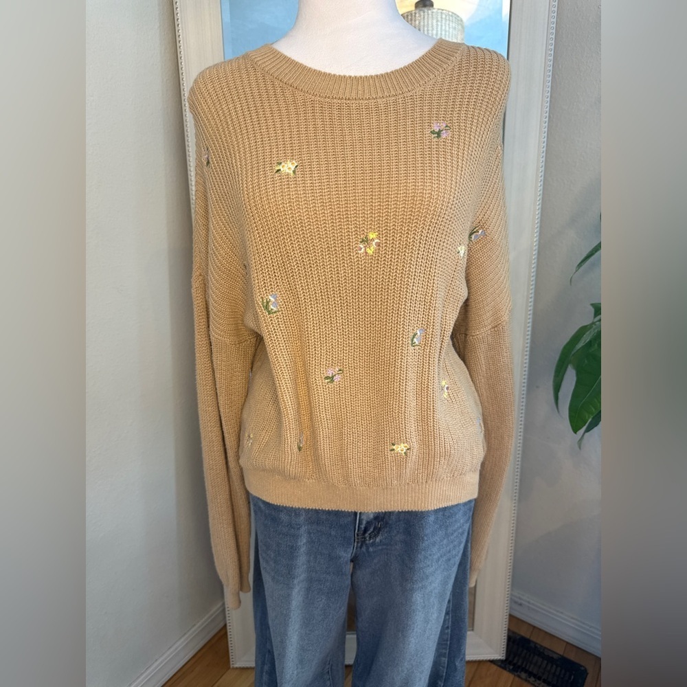 Pull&Bear Light Brown Embroidered Sweater